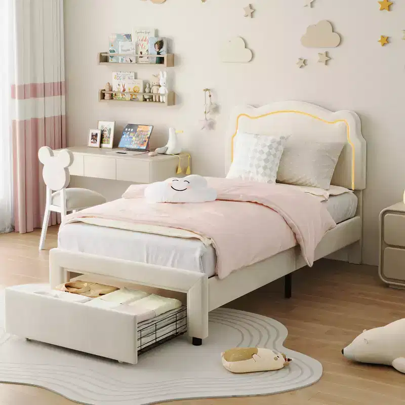 Luxury Velvet Platform Bed Frame with Adjustable Bear Headboard  Noise-Free Upholstered Bed, No Box Spring Required, Modern Bedroom Statement Piece