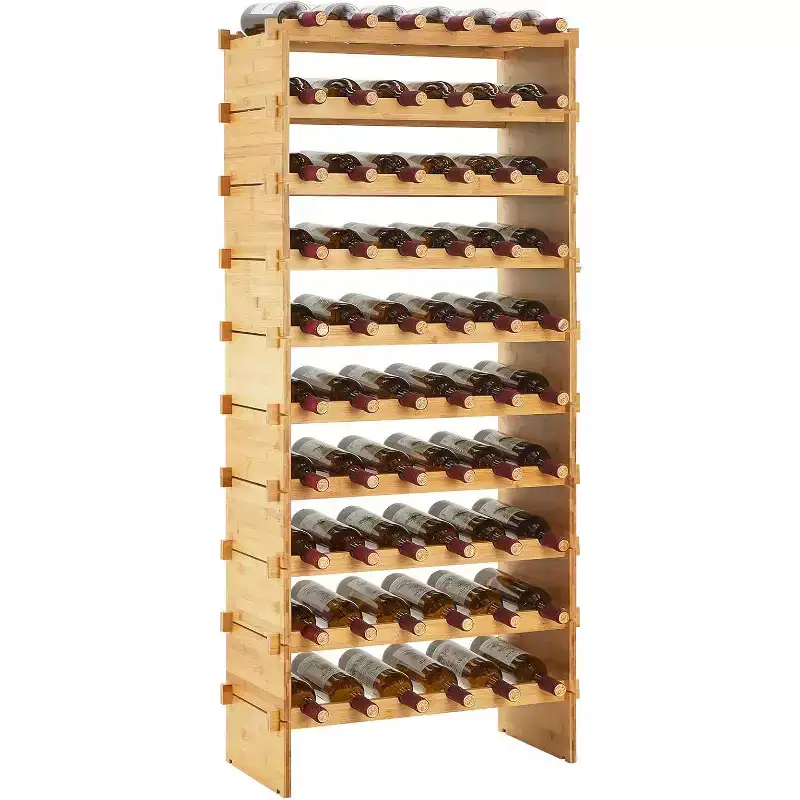 4 Tier Stackable Modular Wine Racks, 36 Bottles Wooden Wine Holder Display Shelves, Bamboo Wine Display Shelves, Wobble-Free Wine Holder