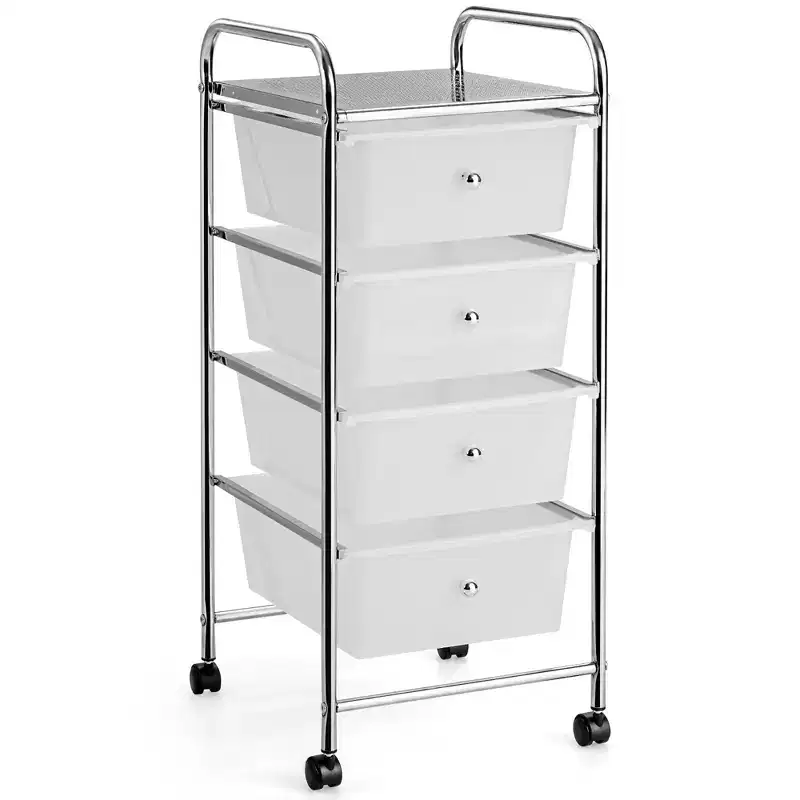 4-Drawer Cart Storage Bin Organizer Rolling w/Plastic Drawers Yellow/Clear/Multicolor/Rainbow