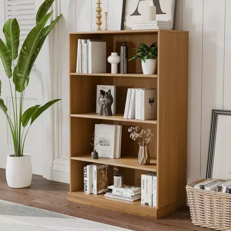 49x31x16 Doorless Wood Bookshelf Storage Cabinet for Kitchen, Bedroom & Living Room, Natural