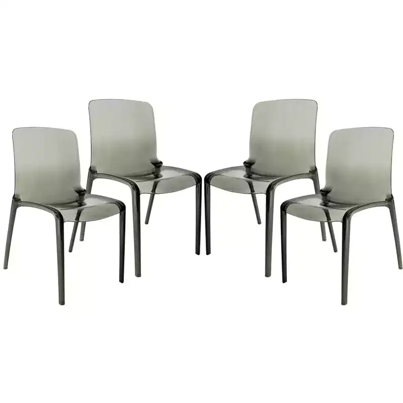 LeisureMod Murray Mid-Century Modern Dining Chair - Waterfall Edge Design Acrylic, Ergonomic and Stackable, Set of 4