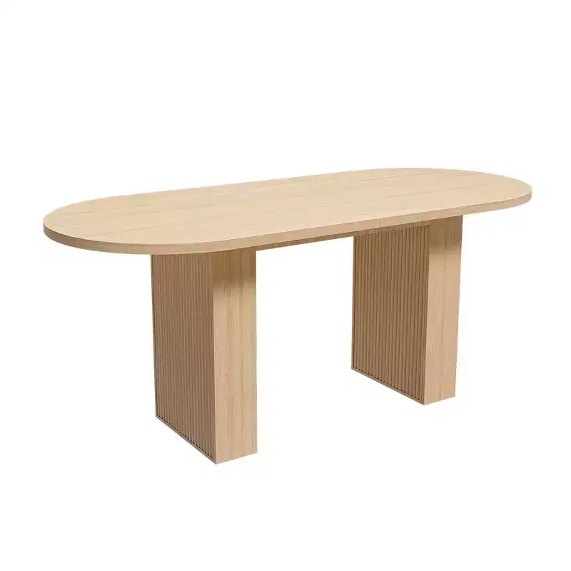 Oval Farmhouse Dining Table, Wood Strip Pedestal Kitchen Table with 330lb Weight Capacity, Multi-Purpose Dining Room Table