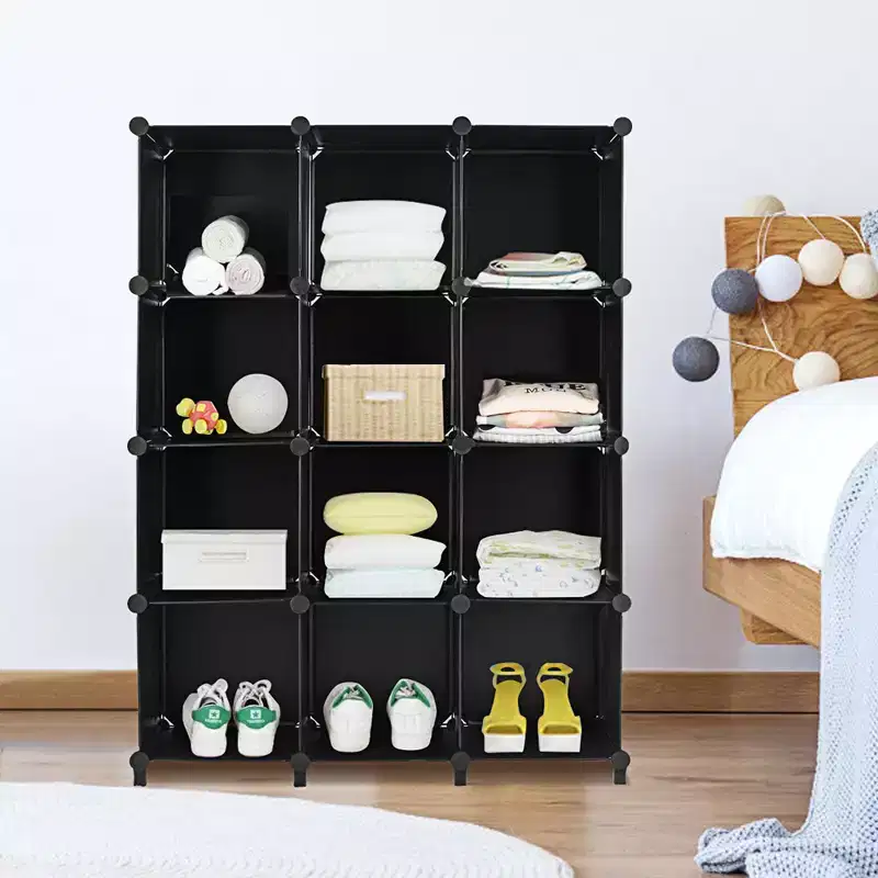 12 Cube Storage Organizer Plastic Organizer Units w/ Steel Frame Black