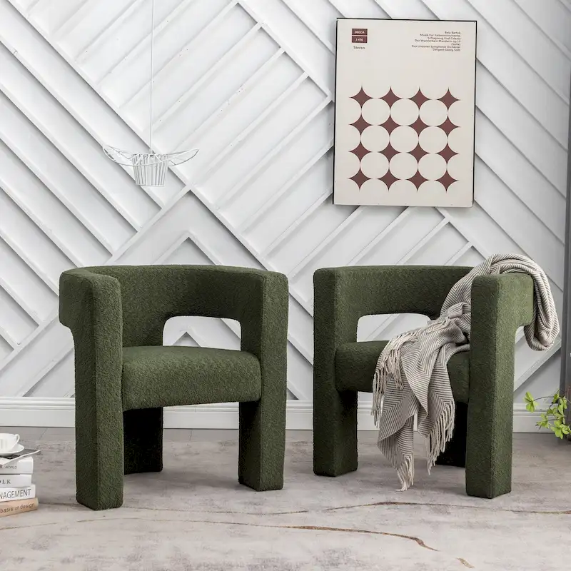 KINWELL 28 Wide Boucle Upholstered Square Armchair (Set of 2)