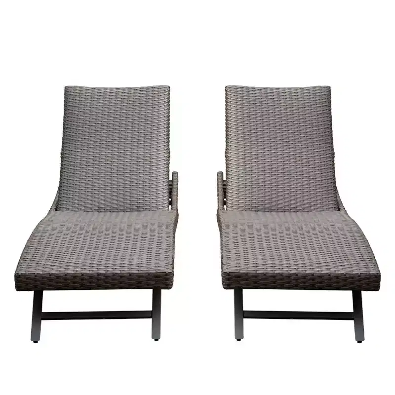 Clihome 2-Piece Aluminum Wicker Outdoor Chaise Lounge - Adjustable Recline
