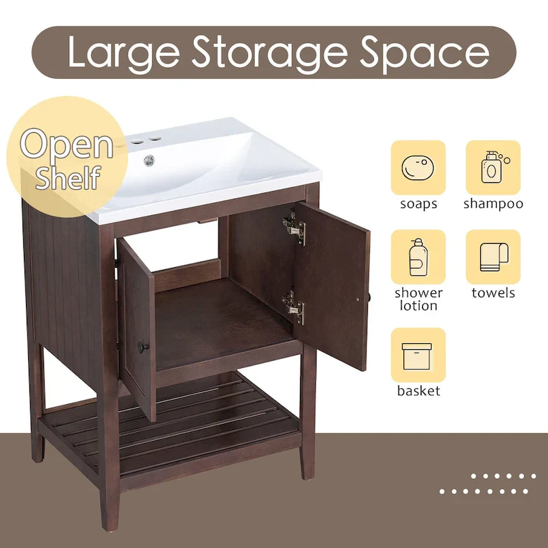 Birch Wood & Ceramic Sink Bathroom Vanity 24