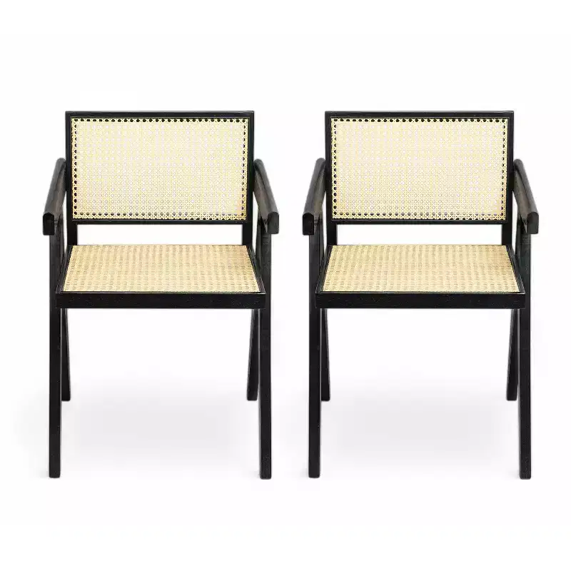 Christopher Knight Home Randall Rubberwood and Cane Arm Dining Chair with V-Shaped Legs(Set of 2)