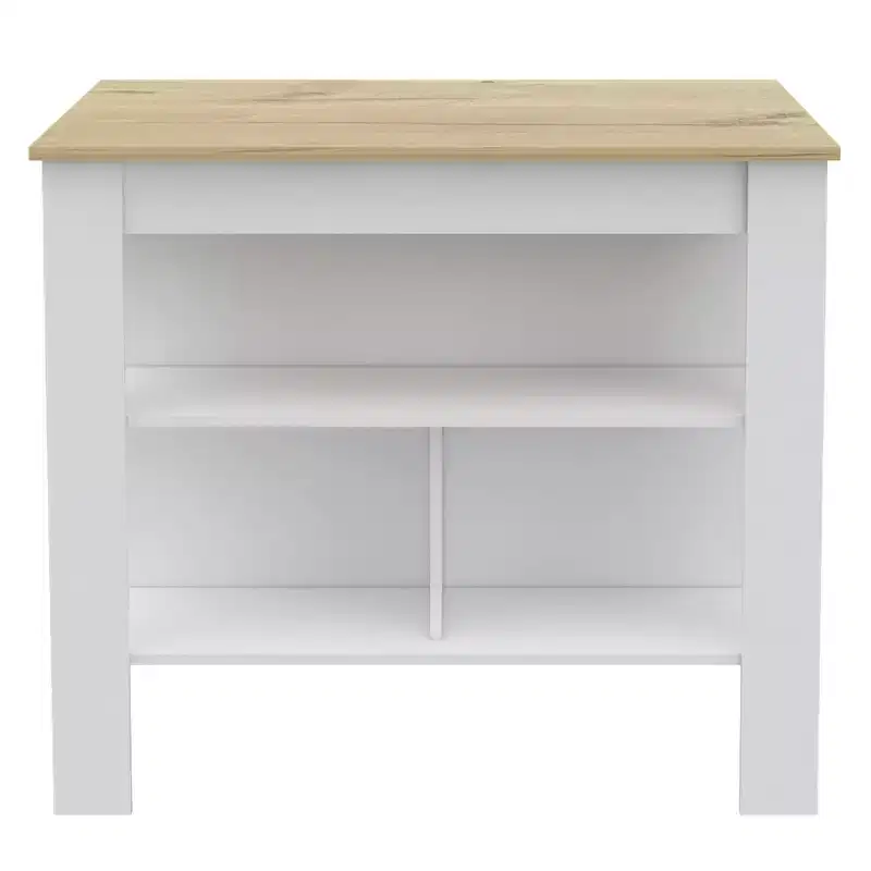 White and Oak 41-Inch Kitchen Island with Storage