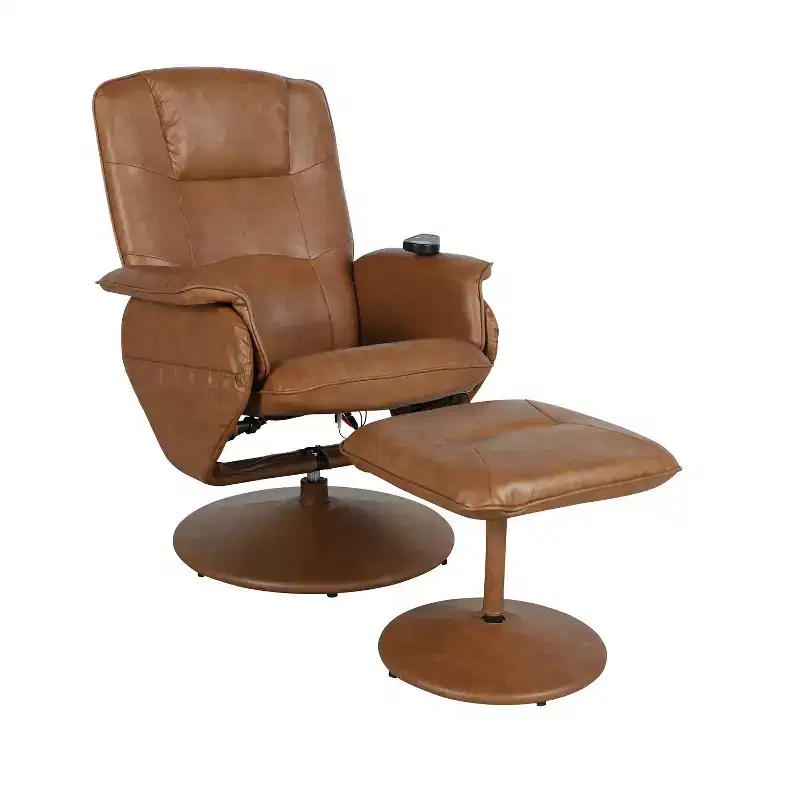Massaging Multi-Position Recliner with Deep Side Pockets and Ottoman with Wrapped Base