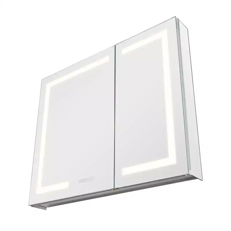 36x30-Inch Lighted Medicine Cabinet with Mirror, 3-Color Dimmable LED, Clock, Recessed or Wall Mount, White