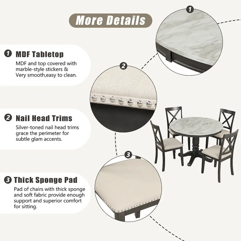5-Piece Modern Wooden Dining Set with Round Table & Chairs
