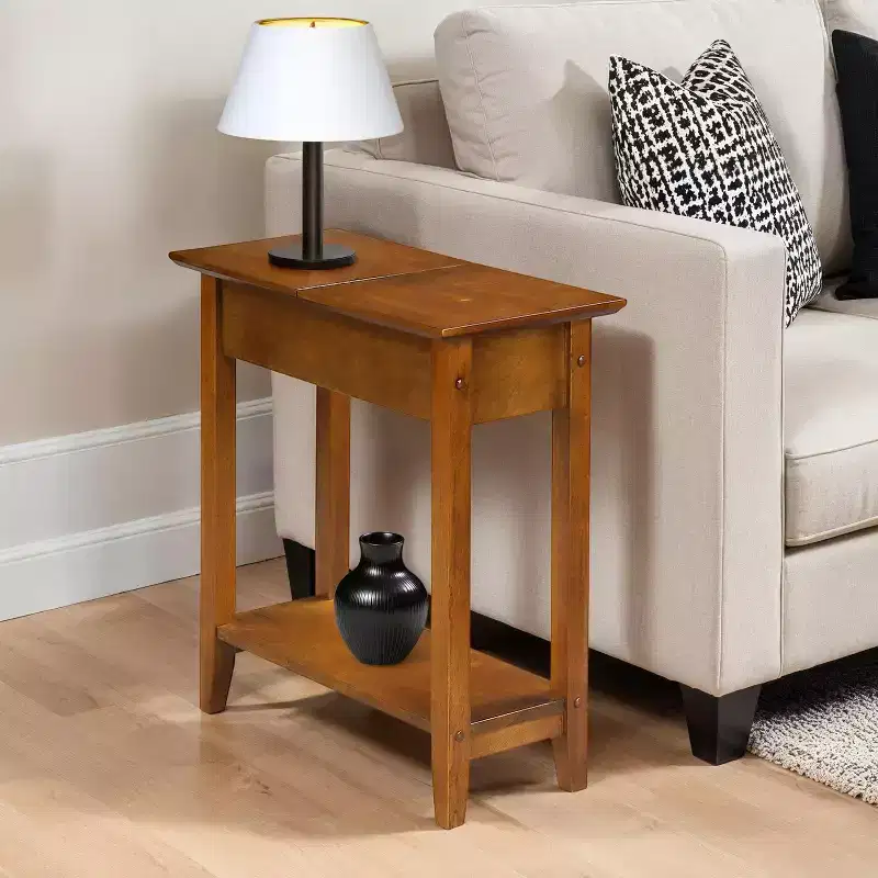 Belmont Narrow Wedge End Table with Open Shelf, Beveled Edges & Tapered Legs, for Small Spaces