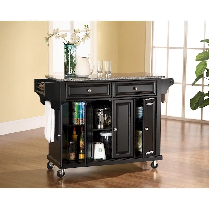 Crosley Black Solid Granite Top Kitchen Cart/Island - 18d x 51.5w x 36h