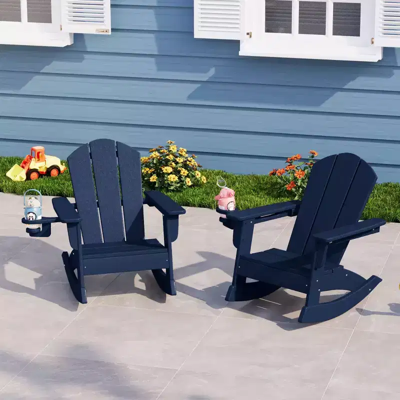 WestinTrends Malibu Outdoor HDPE Plastic Preschool Toddler Classic Adirondack Rocking Chairs (Set of 2)