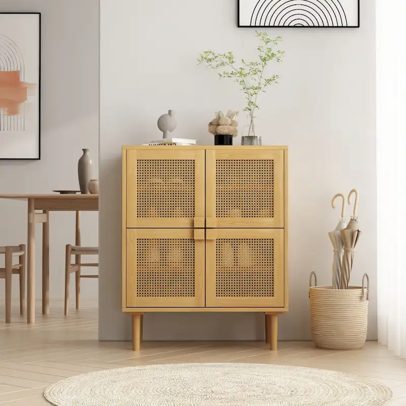 4-Door Rattan Mesh Shoe Storage Cabinet