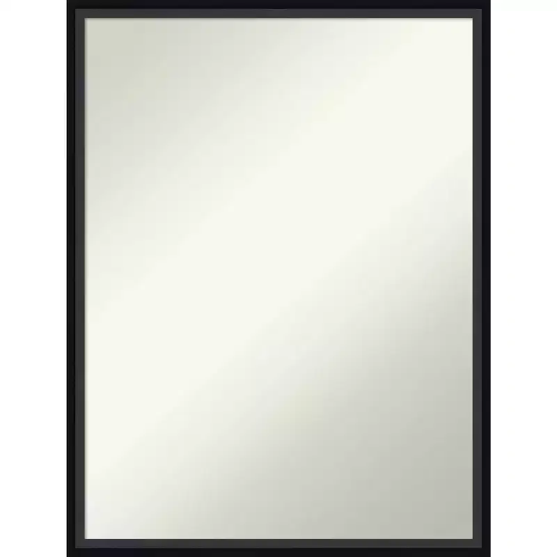 Amanti Art 19" x 25" Non-Beveled Lucie Black Wood Wall Mirror : Modern Rectangular, Includes Mounting Hardware