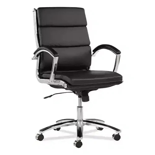 Mid-Back Slim Profile Chair – Faux Leather, 275 lb, Chrome Base