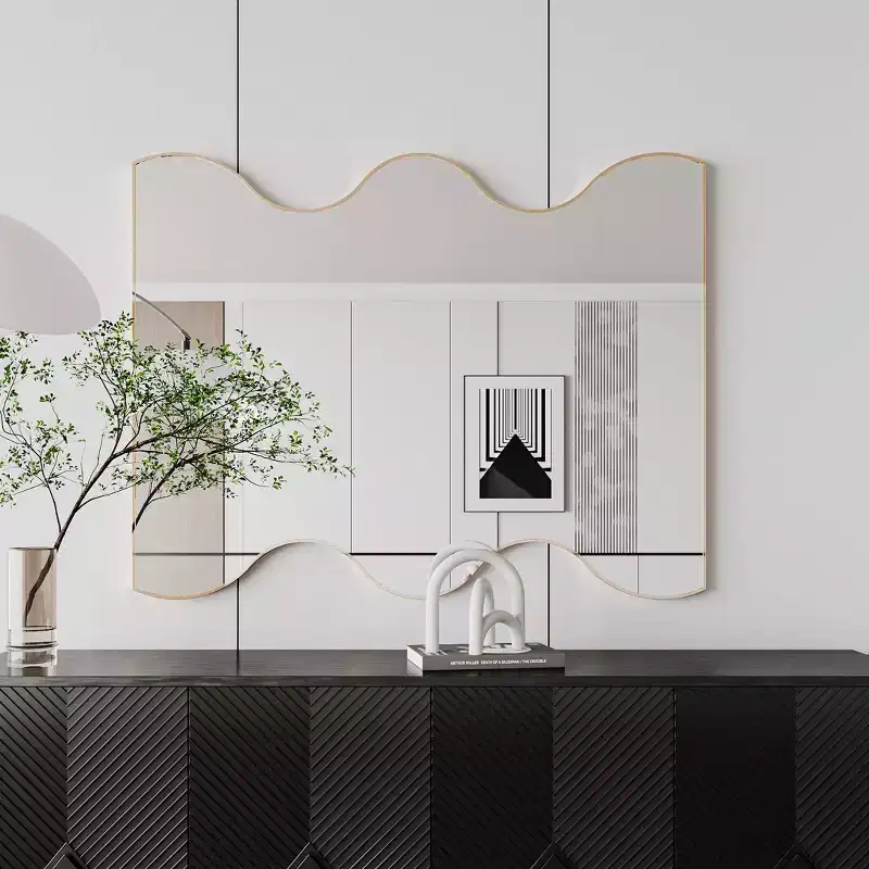 TUYOHW 30x35 Inch Wall Mount Bathroom Mirror,Modern Rectangular Wall Mount Vanity Mirror with 2 Wavy Sides for Bathroom,Bedroom