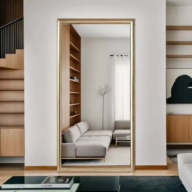 32 x 70 Inch Copper Artificial Wood Frame Full Length Mirror With a Bracket for Bedroom Living Room Floor Mirror