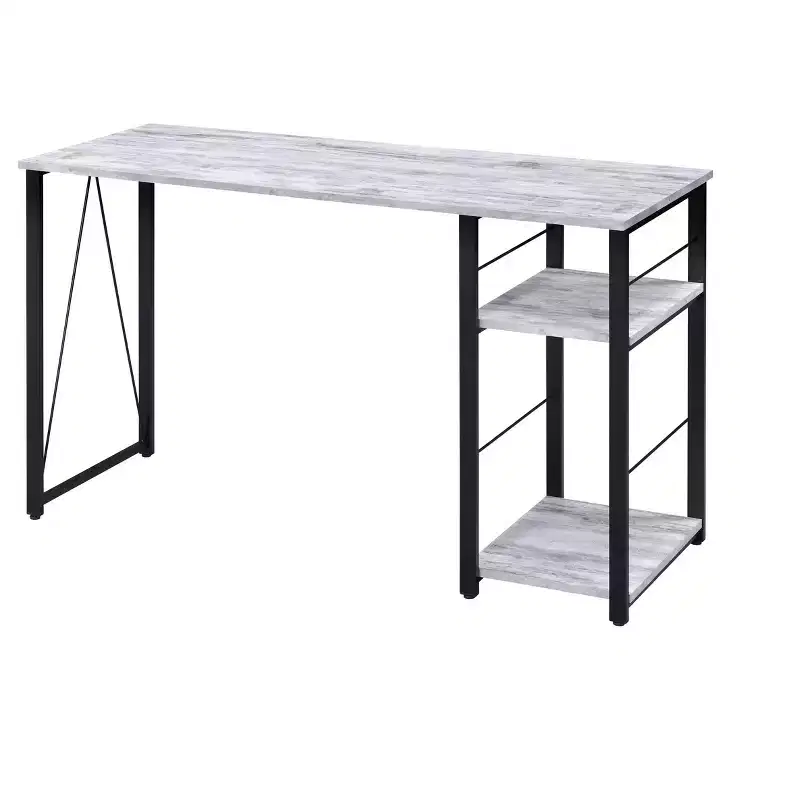 TUYOHW Weathered Oak Finish Writing Desk,Writing Table with 2-Tier Shelves,Metal Open Base,Rectangular Study Desk for Home Office,Bedroom