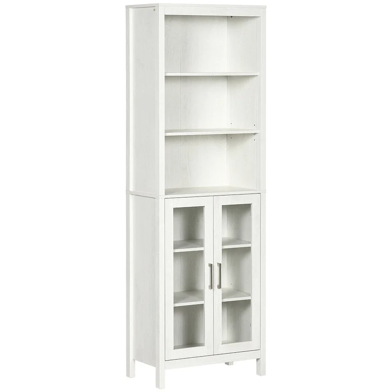 Tall Bathroom Cabinet, Linen Tower with Adjustable Shelves, 3 Tier Shelf & 2 Glass Door