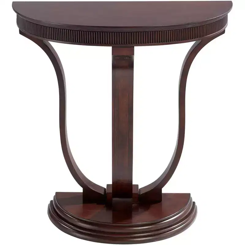 55 Downing Street Farmhouse Rustic Vintage Oak Wood Half Round Console Table 31 x 17 1/4 Dark Brown Curved Legs for Living Room Bedroom Bedside