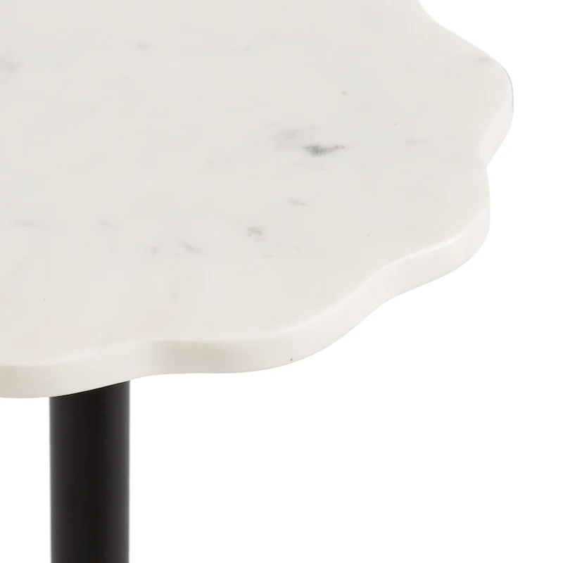 Scalloped Marble & Metal Drink Side Table, Modern Glam Accent Table