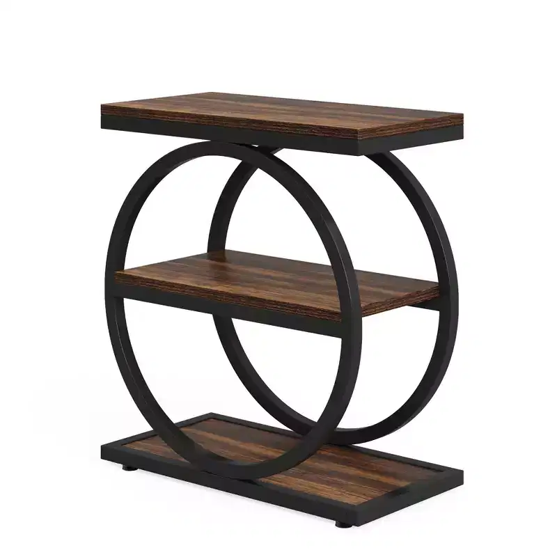 Industrial 3 Tier Sofa Side Table Slim Design Multifunctional Home Use