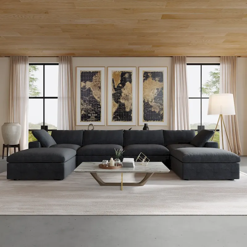 U Shape Couches for Living Room, 6-Seats Modular Convertible Sectional Sofa Couch