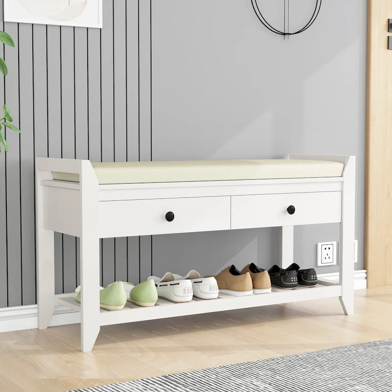 Multi-purpose Shoe Rack with Cushioned Seat and Drawers