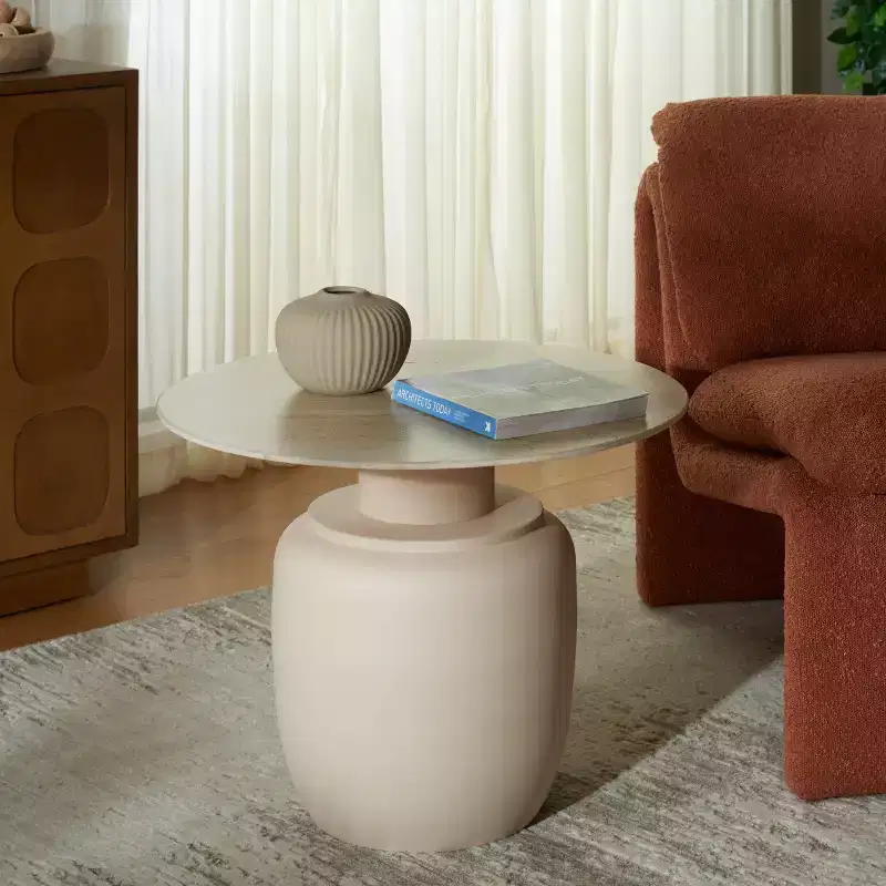Tall Ceramic Side Table - Beige