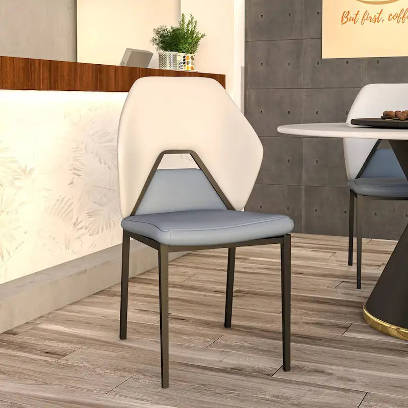 Leather Dining Chair in Black Iron Modern Upholstered Accent Kitchen Side Chair