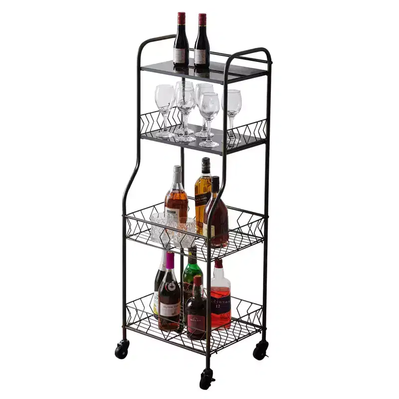 4-Tier Rolling Baker's Rack Serving Cart with Wood Veneer Shelves & Locking Wheels, White