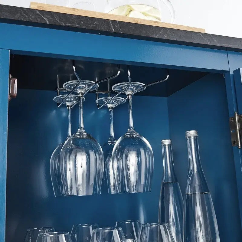 47 Marbling Countertop Buffet Bar Cabinet w/ Glass Holders