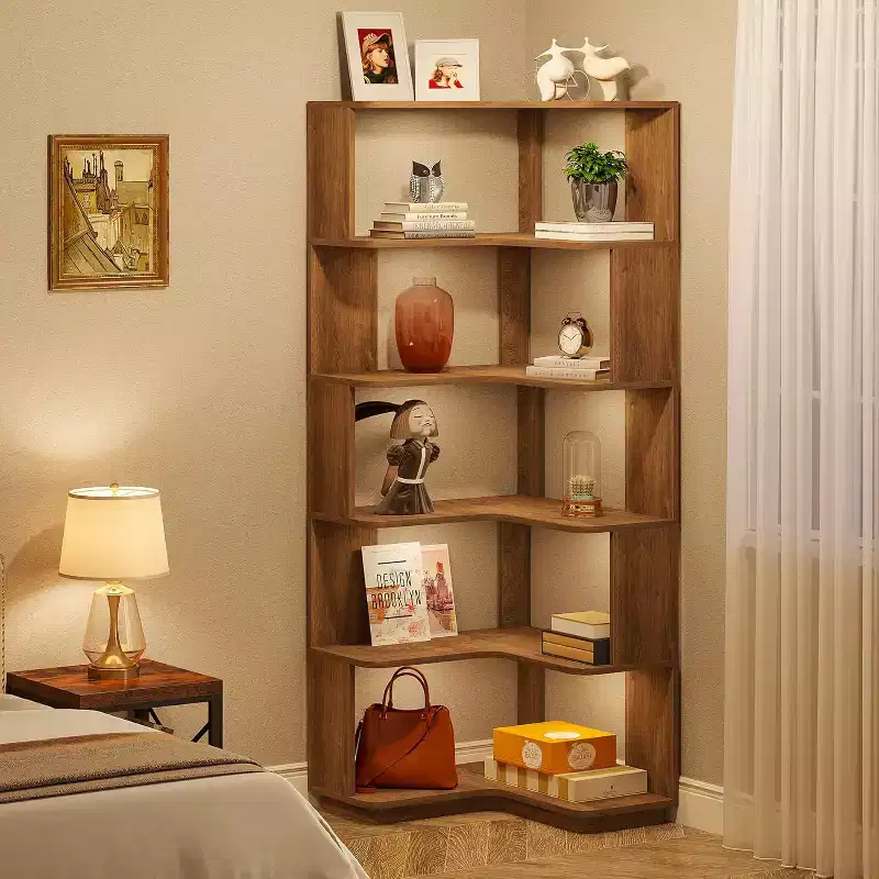 Tribesigns 64.9 Corner Bookshelf, 6-Tier Bookcase with Anti-Drop Panel, Freestanding L-Shaped Storage Display Shelf