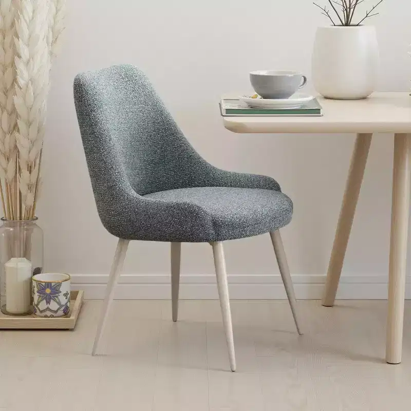 Royal Hampton Side Dining Chair Set of 2, Light Blue Boucle, Bone White Metal