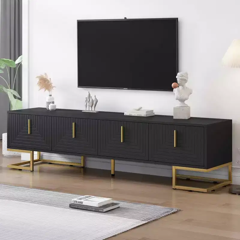 White Modern TV Stand, Metal Leg Gold Handle Media Console for 80 TVs