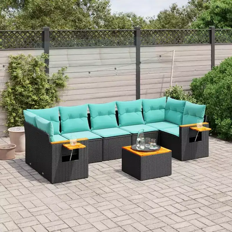 vidaXL 8 Piece Patio Sofa Set with Cushions Black Poly Rattan