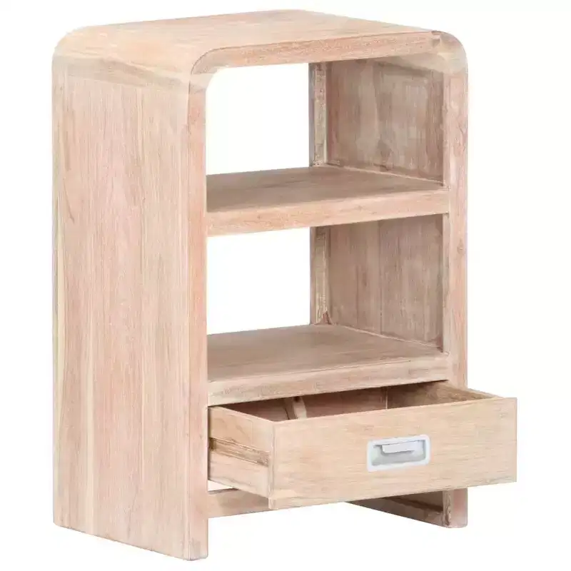 vidaXL Bedside Table Whitewashed Acacia Solid Acacia Wood Medium - Light Brown