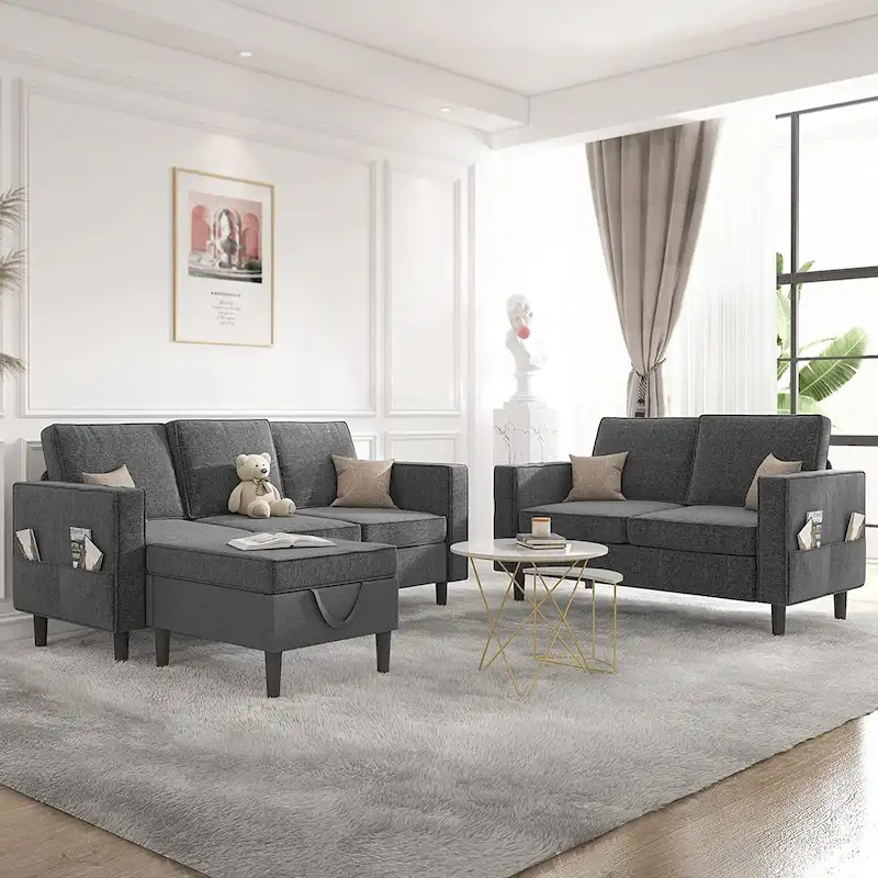 Mixoy Convertible Sectional Sofa Couches,3-Seater with Loveseat,Ottoman