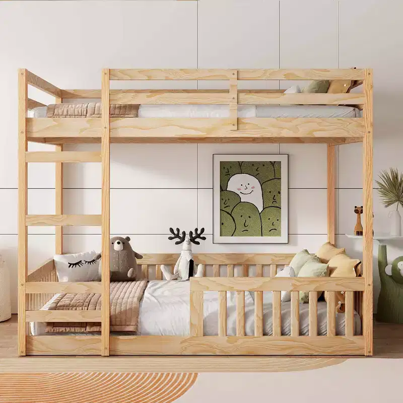 Whisen Full over Full Wooden Bunk Bed with Ladder and Safety Guardrails