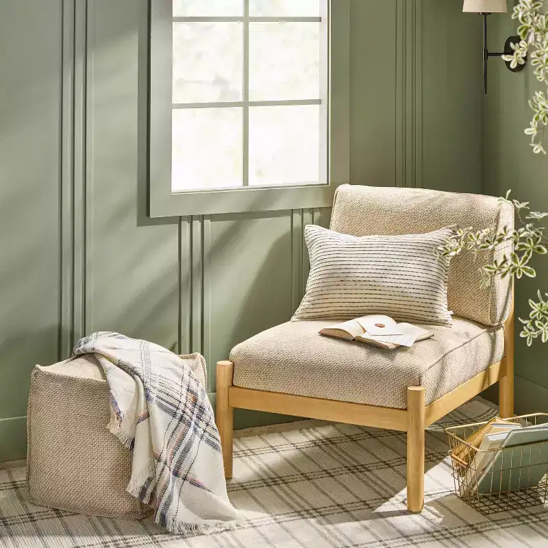 Wool Pattern Square Pouf Cream