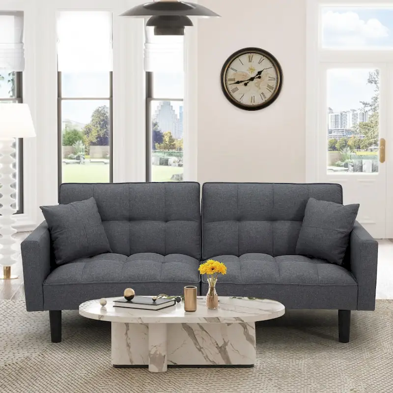 AVAWING 74 Modern Tufted Convertible Futon Sofa Bed with 2 Pillows