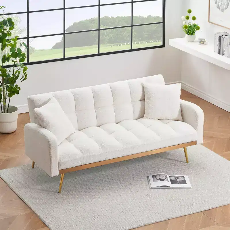Modern Teddy Upholstered Sofa Bed with Adjustable Backrest
