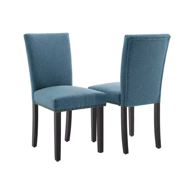Modern Dining Chairs Set of 2, Upholstered High Back Kitchen Chairs with Sturdy Wood Legs, Linen Fabric Accent Chair for Dining Room & Home