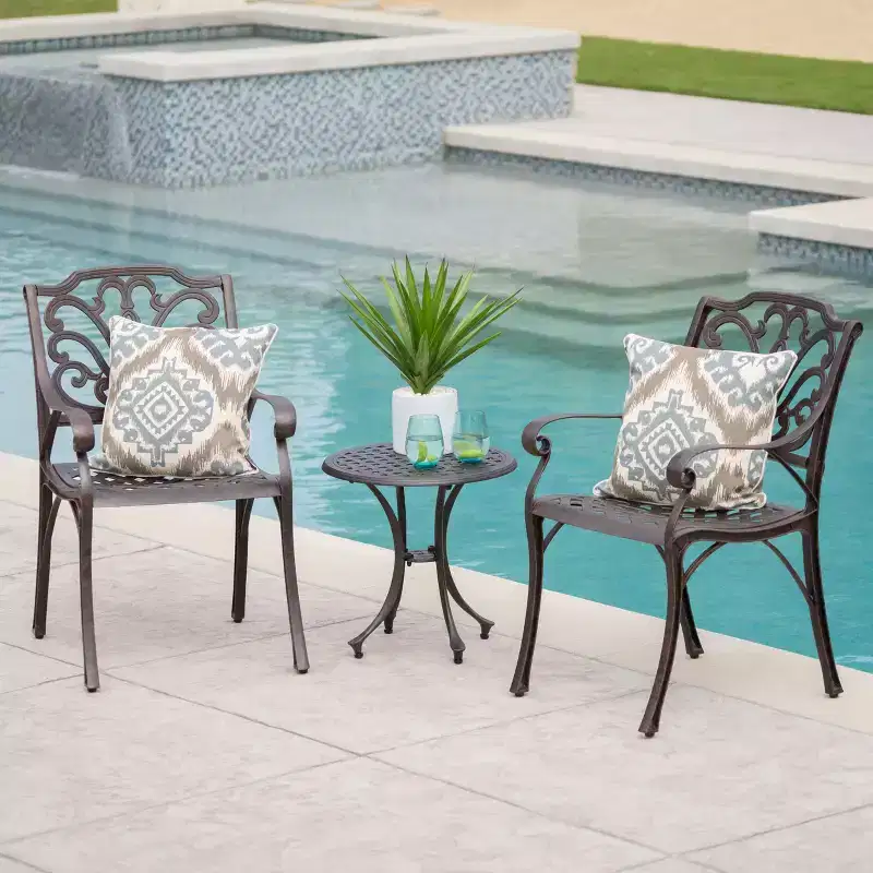 Christopher Knight Home Lola Outdoor Aluminum 3 Piece Chat Set, Bronze
