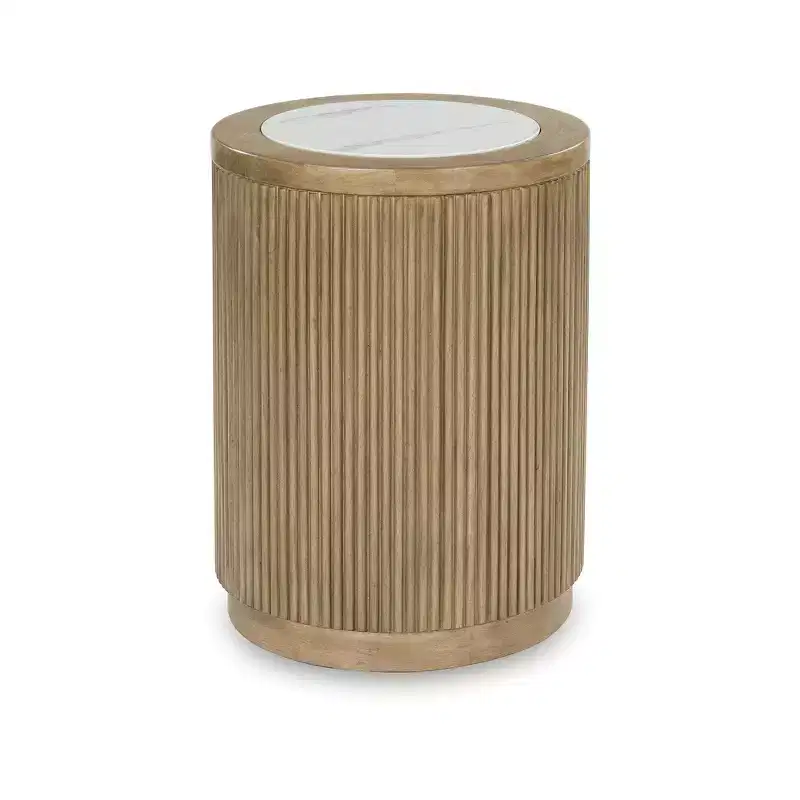 Signature Design by Ashley Camdill Round End Table with Faux Marble Top, Light Brown