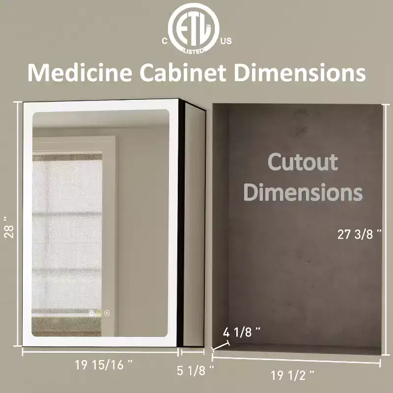 LED Medicine Cabinet with Mirror, Recessed/Wall Mounted Bathroom Cabinet, Dimmable, 3-Mode Light, Anti-Fog, Adjustable Shelves, Black