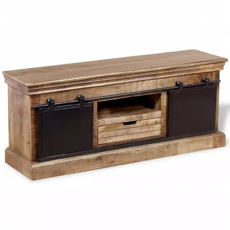 Multicolor Solid Mango Wood TV Cabinet with 2 Sliding Doors, Fits up to 37 in, 1-Person Assembly
