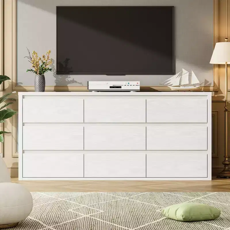 COZONY 9 Drawer Dresser, Wide Wooden Storage Chest with Modern Minimalist Design for Bedroom, Living Room, Hallway